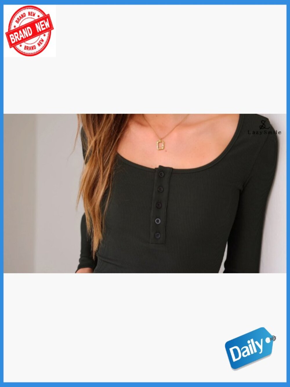 Long Sleeve Bodycon Maxi Dress Crew Neck Button Down Side Slit Knit - Picture 7 of 7